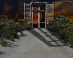 Outside view; moon through window