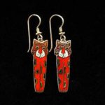 Red cat cloisonne earrings