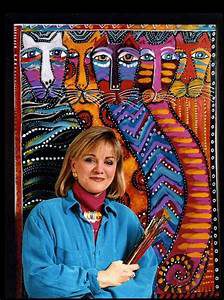 Photo: Laurel Burch & cat design behind her