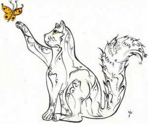 Drawing of cat and butterfly