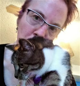 Woman holding brown & white cat
