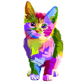 many-colored cat drawing