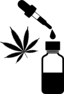cannabis leaf; silhouette of bottle and dropper