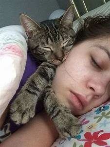 cat sleeping with person