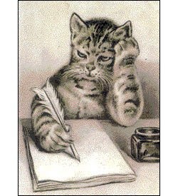 Cat thinking; writing