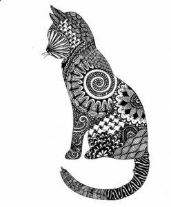 Cat drawn with many patterns