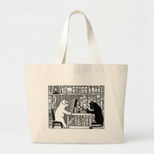 cat and dog in library at table