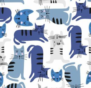blue cats scattered on white background