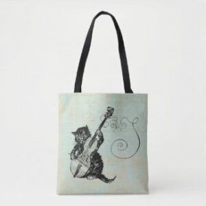 kitten playing violin tote bag