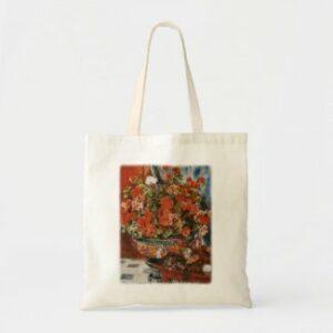 Red flowers, colorful bowl, cat (Renoir)