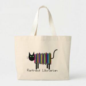tote bag: pic of cat made of books