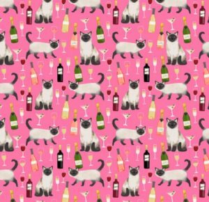 many Siamese cats and wine; glasses