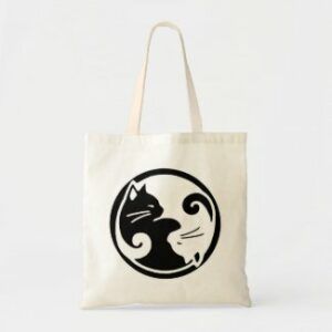 Black & white yin yang cats tote