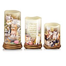 3 flameless candles w/kitten pictures