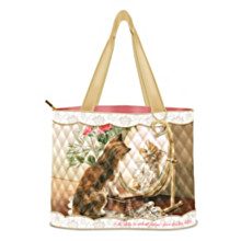 Quilted tote: kitten looking in mirror