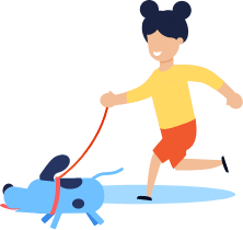 cartoon: girl running with dog on leash