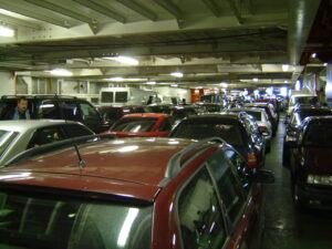 Cars loaded on ferry