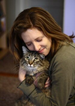 Woman loving cat