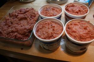 Containers of homemade cat food