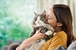 Woman holding & kissing cat