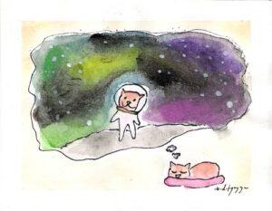 Cat dreaming about being in outer space