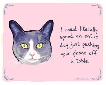 drawing of cat as phone-pusher from table