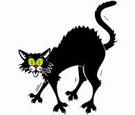 Cartoon of black cat, hunched back
