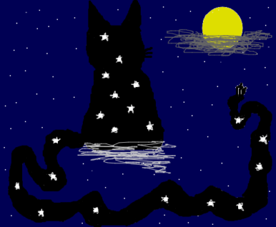 Black cat sitting in the sky
