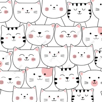 drawing of lots of cat faces