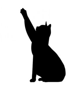 Silhouette: cat stretching paw upwrd