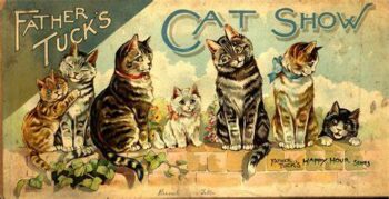 Old card showing cats at a show