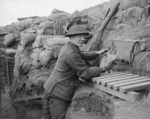 Man in trench petting cat