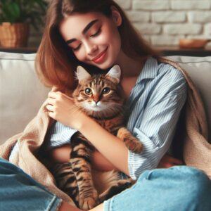 Woman loving cat
