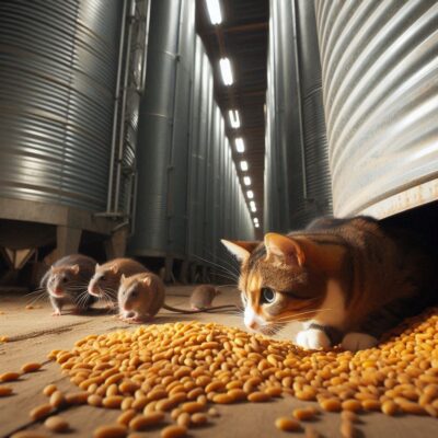 Hunting cat in grain silos