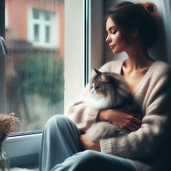 Calm woman with cat