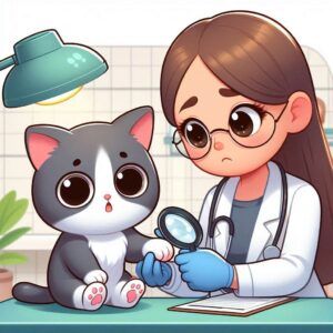 Cartoon: vet examining cat