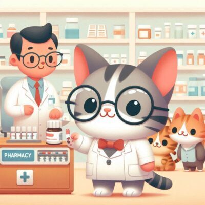 Cat getting prescription filled