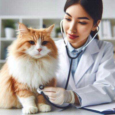 Vet examining cat