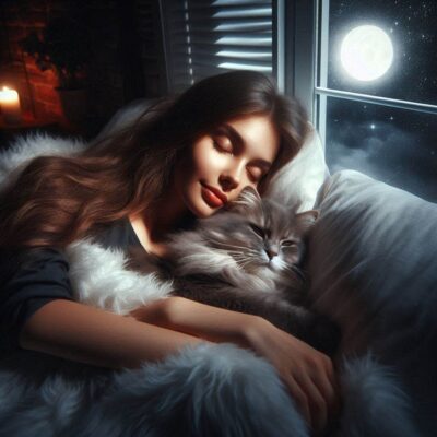 Woman sleeping with cat