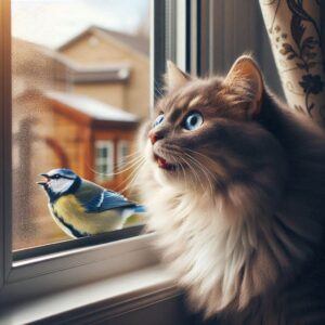 Cat chirping at bird