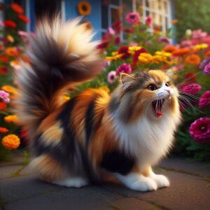 Calico cat hissing