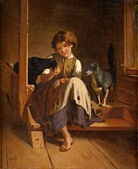 Johann Geisser painting -- young girl with cats