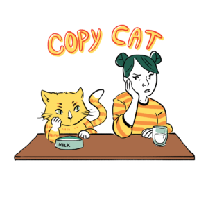 cartoon of cat copying person